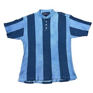Vintage Industrial Rags Band Collar Striped Polo